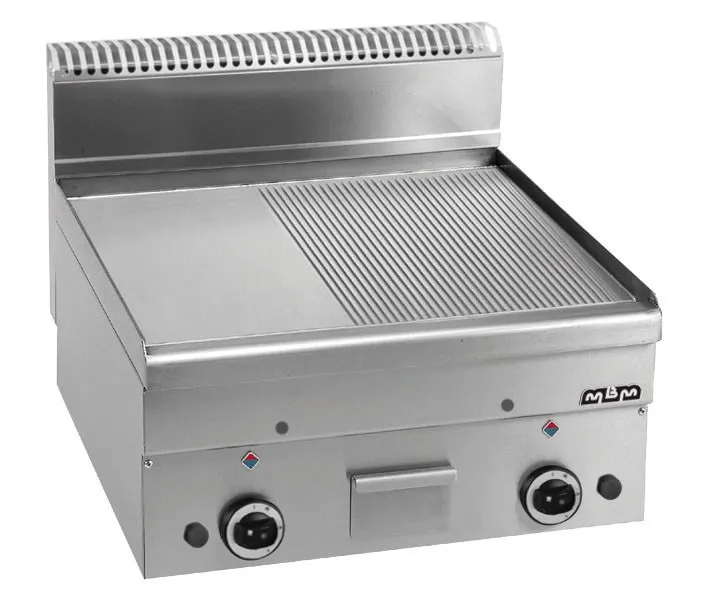 FRY-TOP A GAS – ½ PLAQUE LISSE - ½   PLAQUE RAYEE CHROMEE MBM MINIMA600-GFT66LRC