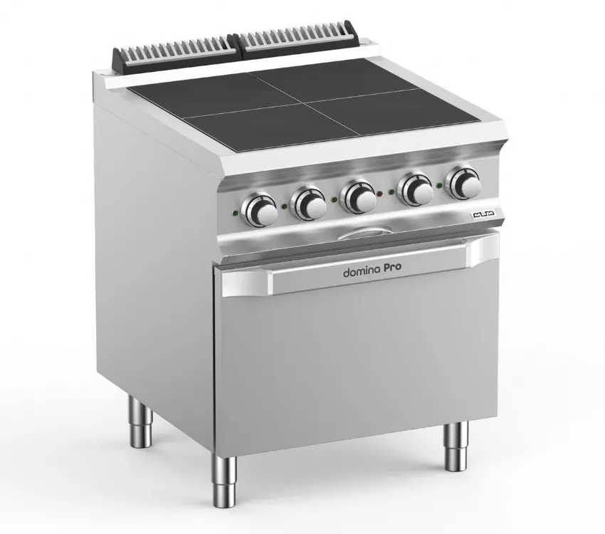 CUISINIERE ELECTRIQUE SUR FOUR ELECTRIQUE VENTILé, 4 PLAQUES ALIGNEES MBM PQR77FEV DOMINA PRO 700