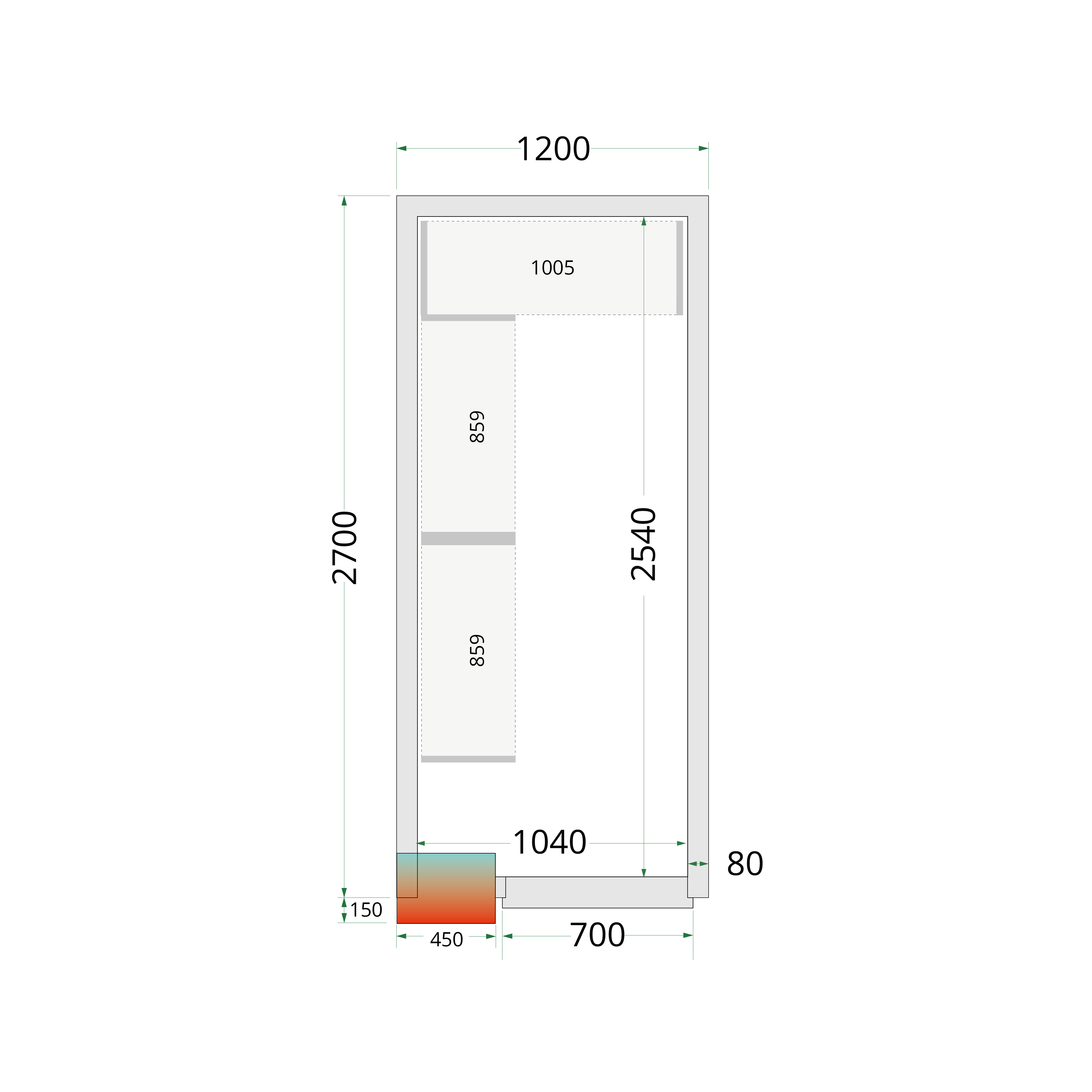Panneaux de chambre froide 80 mm TEFCOLD-CR 120x270x212 NF