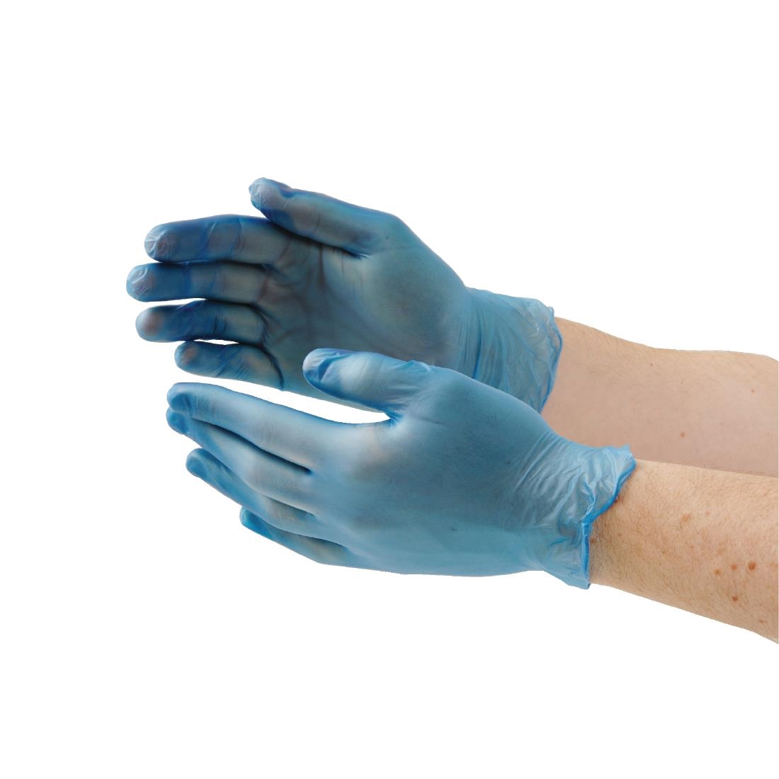 Gants alimentaires en vinyle poudré Hygiplas bleus L (Lot de 100) CB254-L
