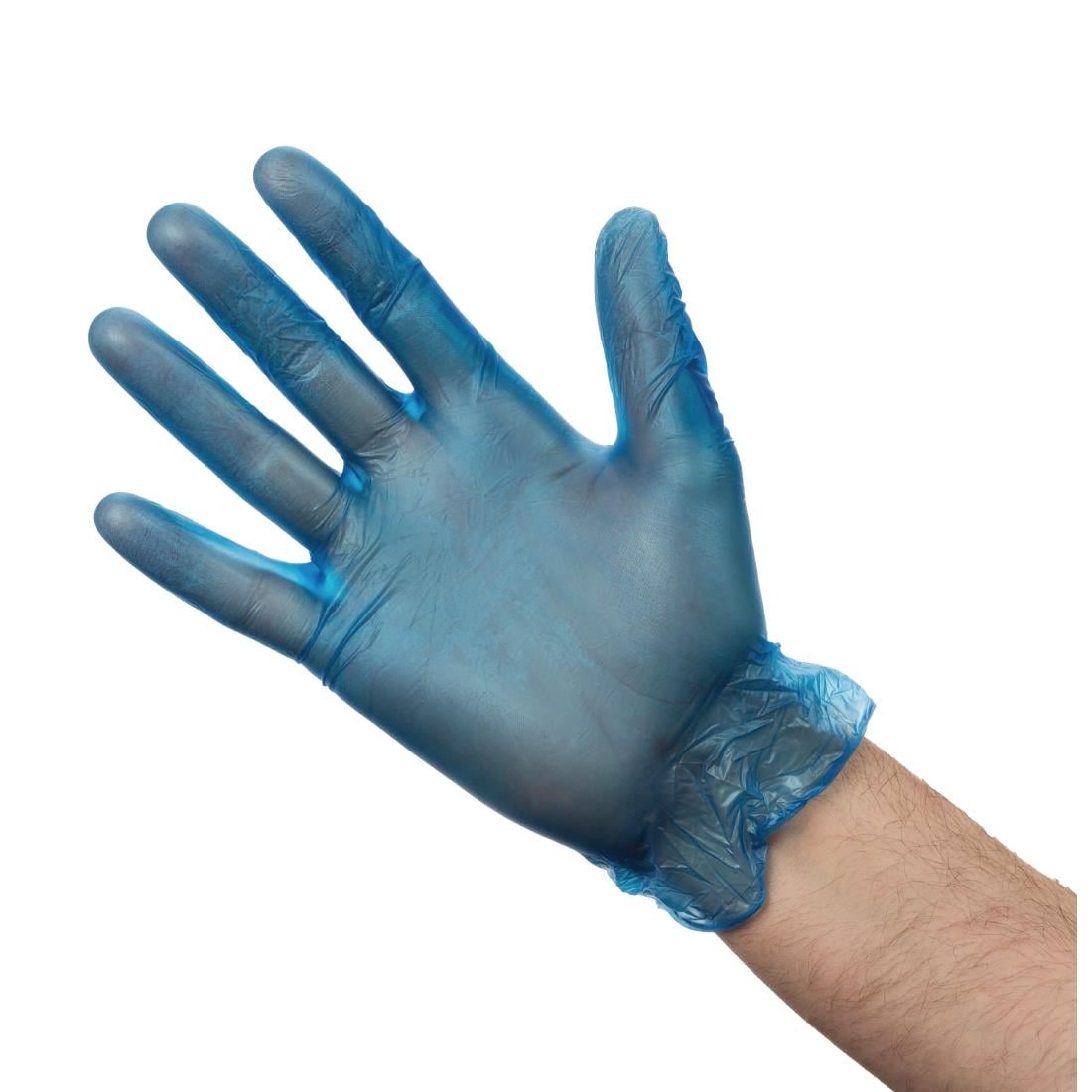 Gants alimentaires en vinyle poudré Hygiplas bleus XL CB254-XL