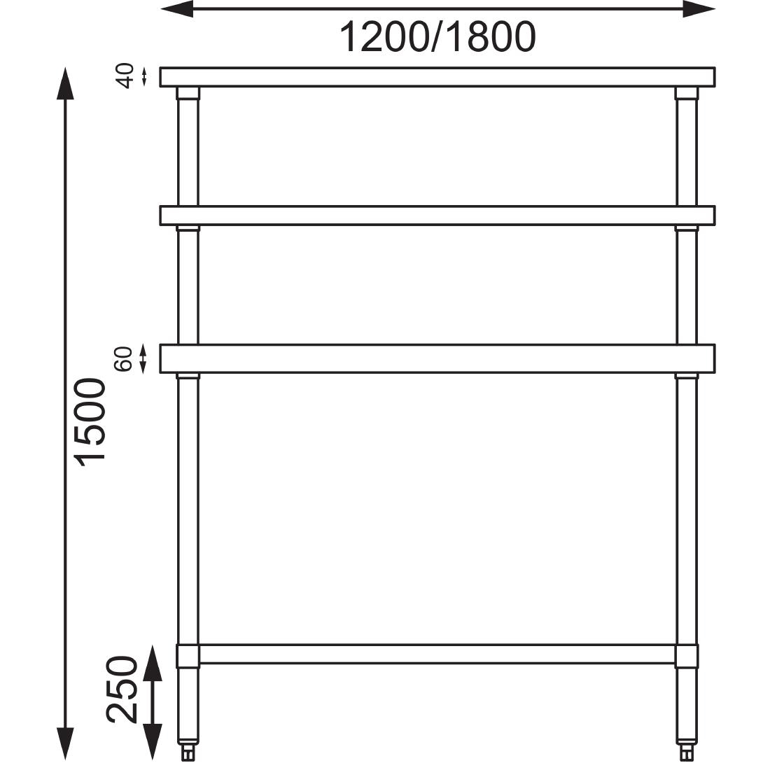 Table inox avec 2 étagères supérieures Vogue 1200mm CC359