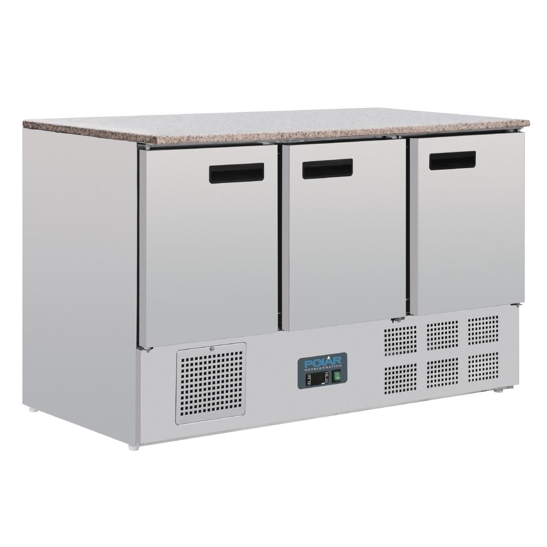 Table réfrigérée positive plan de travail en marbre Polar Série G 3 portes 368L CL109