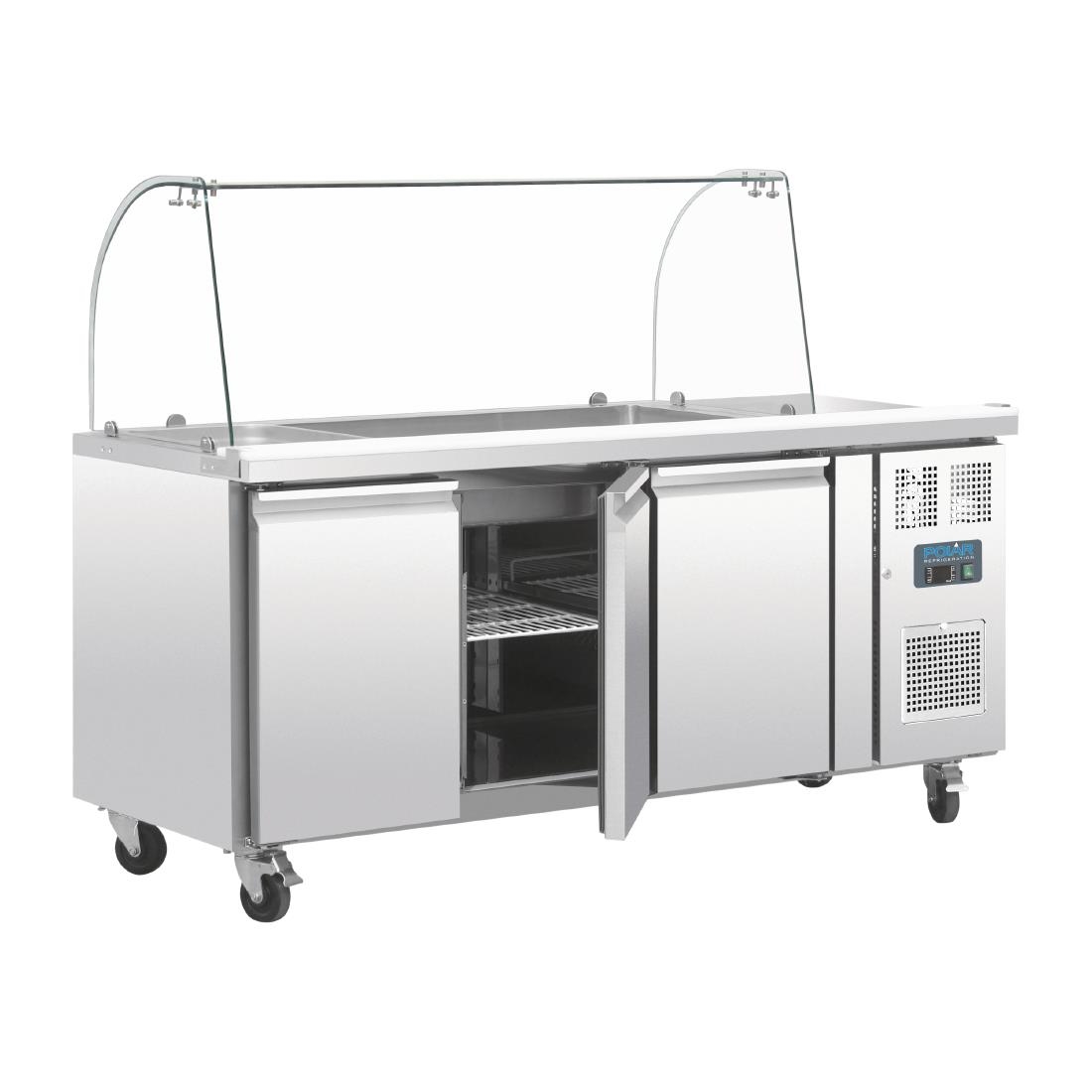 Comptoir de préparation réfrigéré GN avec pare-haleine Polar Série U 3 portes CT394