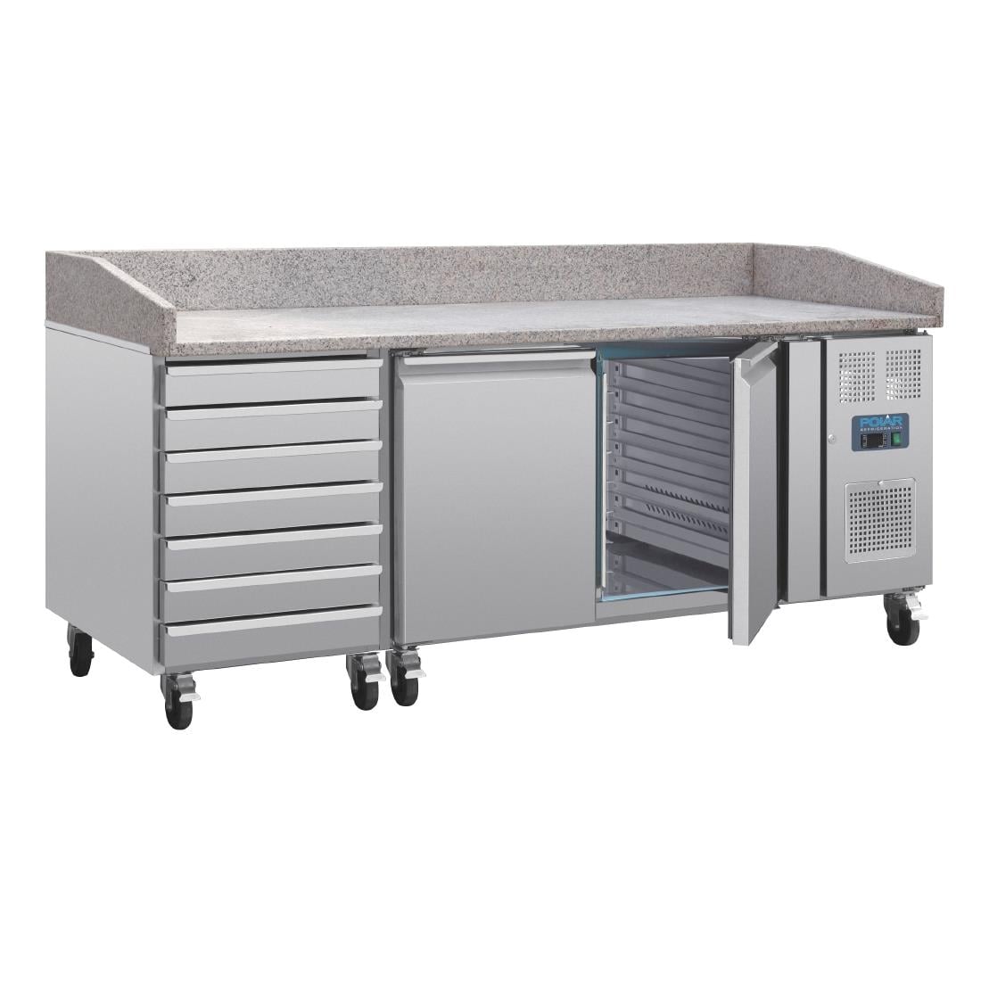 Comptoir à pizza 2 portes avec dessus granit et 7 tiroirs à pâtons Polar Série U CT423