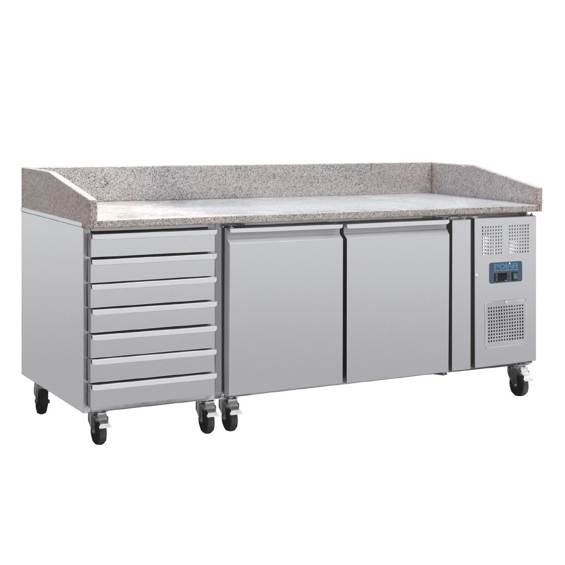 Comptoir à pizza 2 portes avec dessus granit et 7 tiroirs à pâtons Polar Série U CT423
