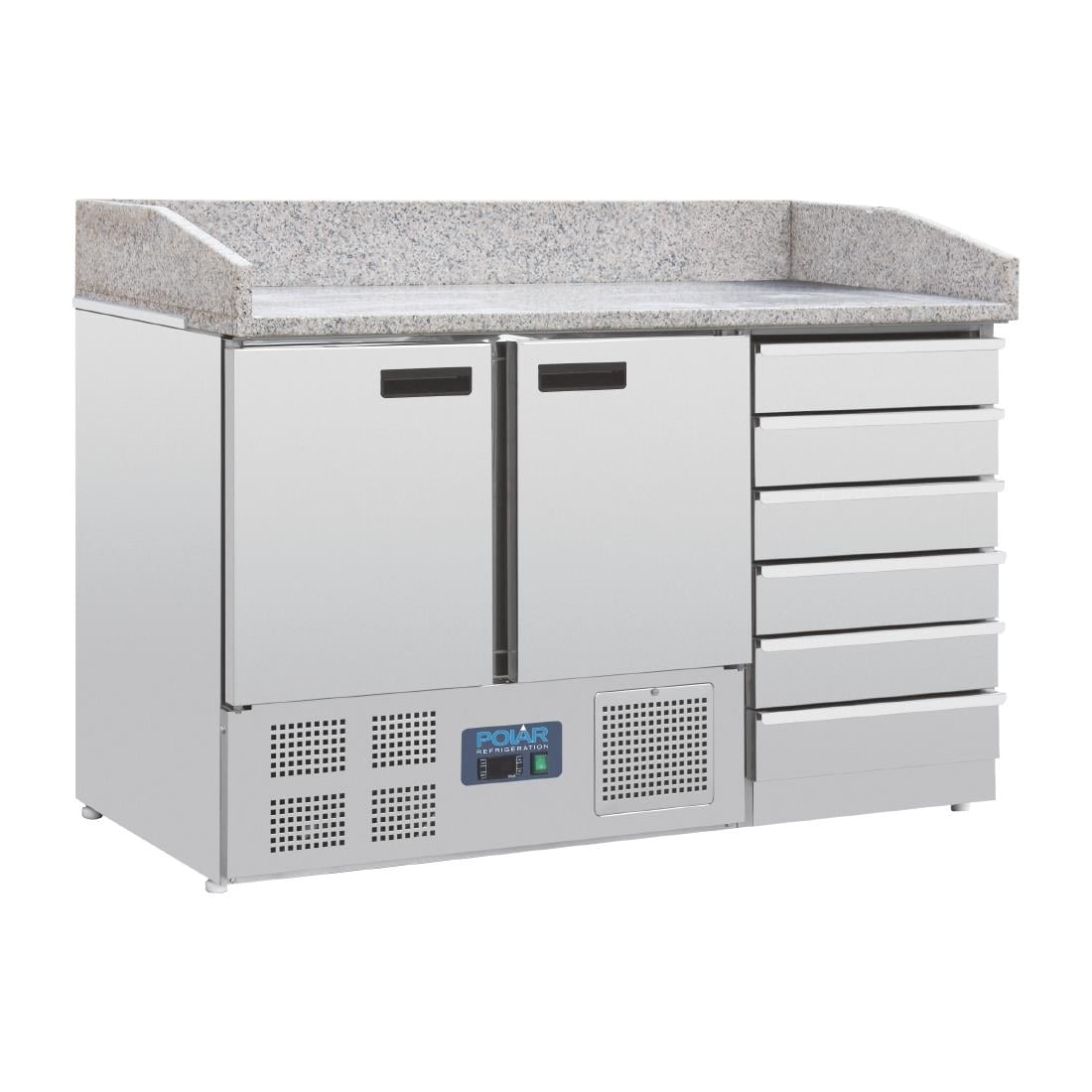 Comptoir à pizza 2 portes avec dessus granit et 6 tiroirs à pâtons Polar Série G CT425
