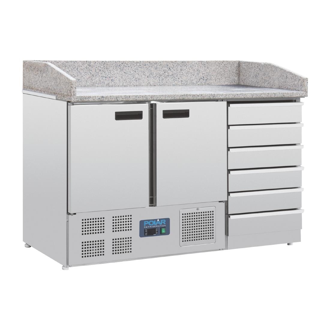 Comptoir à pizza 2 portes avec dessus granit et 6 tiroirs à pâtons Polar Série G CT425