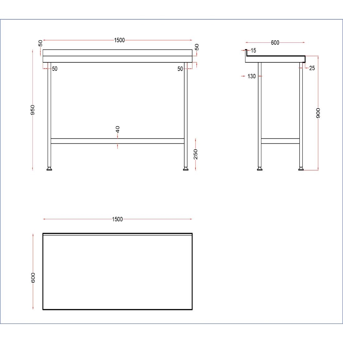 Table murale en acier inoxydable Holmes avec dosseret 1500 mm DR023
