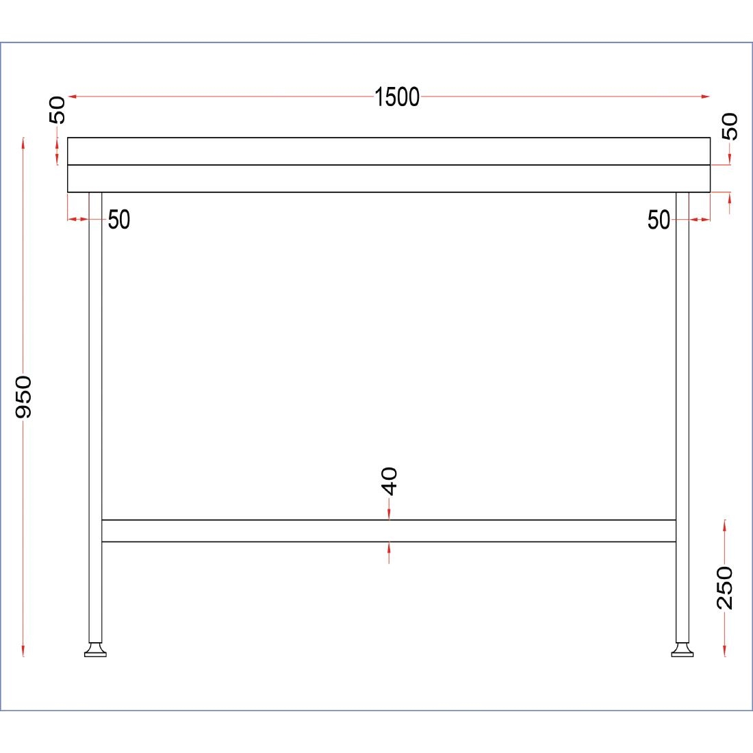 Table murale en acier inoxydable Holmes avec dosseret 1500 mm DR023