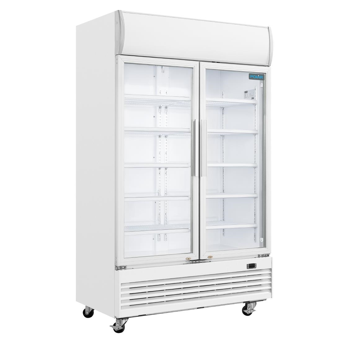 Armoire réfrigérée 2 portes vitrées à charnières avec caisson lumineux Polar Série G 950L GE580