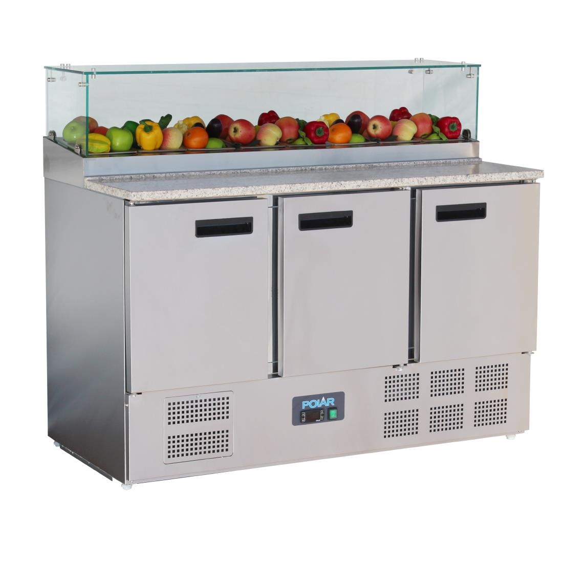 Comptoir à pizza 3 portes avec pare-haleine vitré Polar Série-G 436L GH267