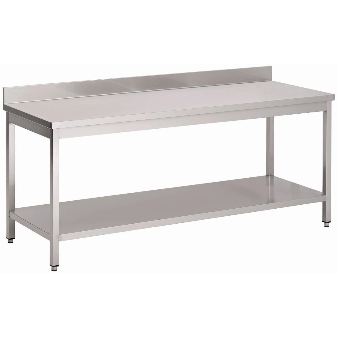 Table inox avec étagère basse et dosseret Gastro M 700 x 700 x 890mm GN130