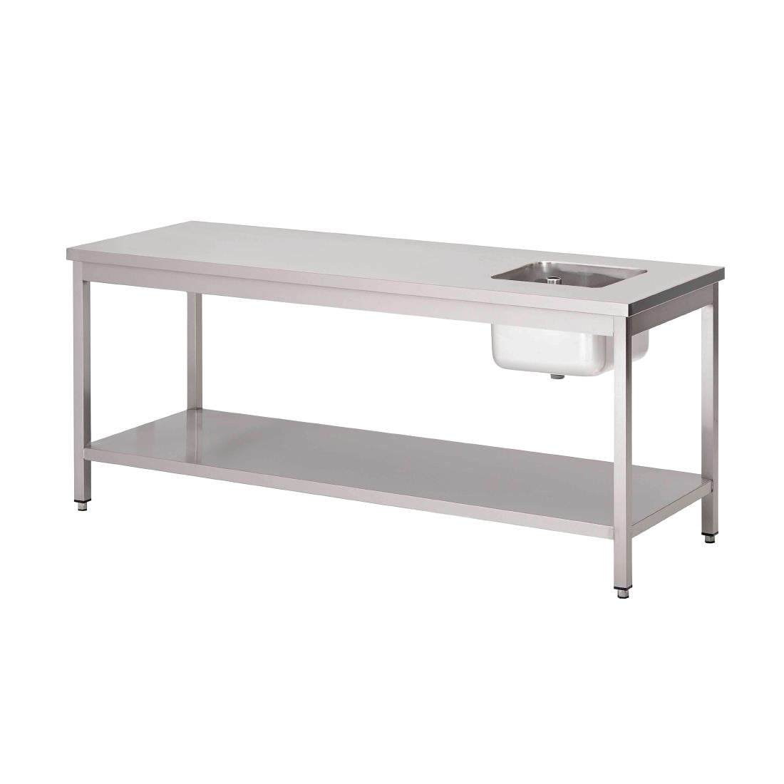 Table du chef inox avec bac à gauche et étagère basse Gastro M 2000 x 700 x 890mm GN142