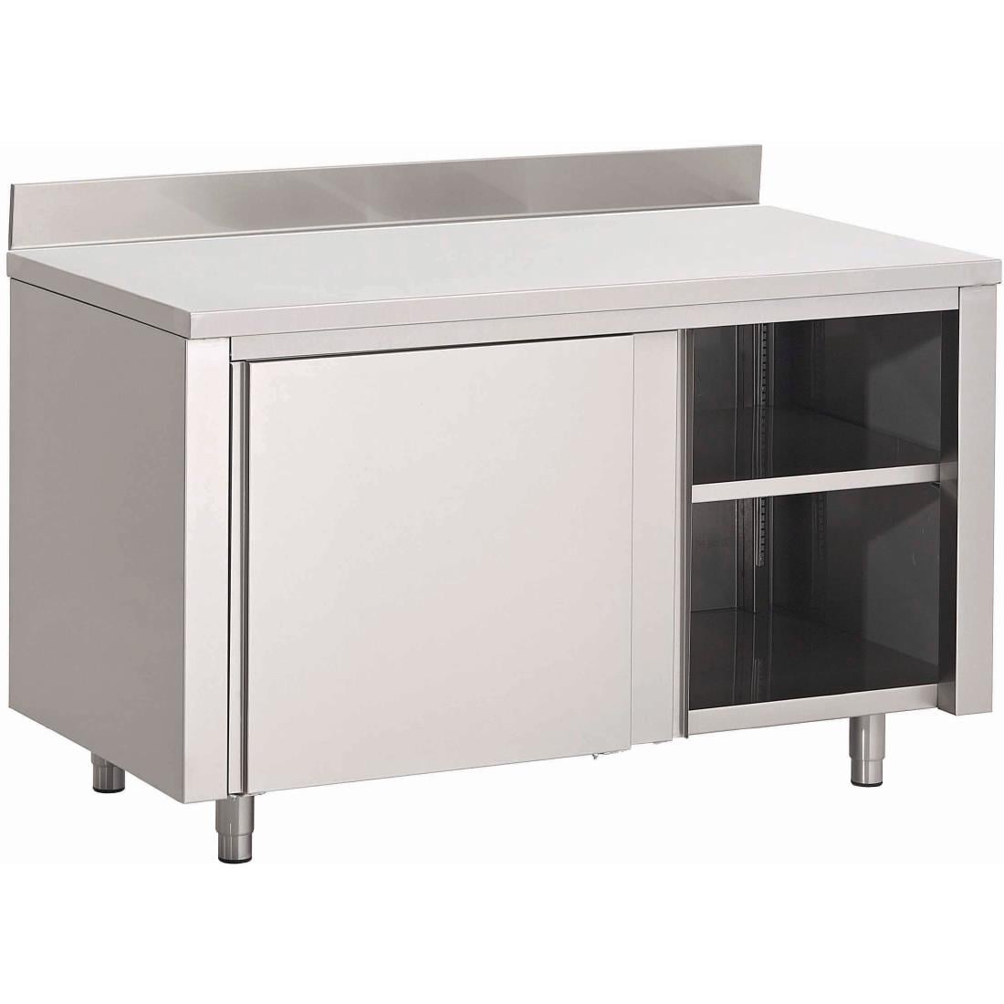 Table armoire inox avec portes coulissantes et dosseret Gastro M 1800 x 700 x 850mm GN161