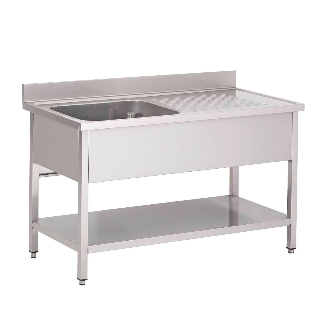 Plonge inox avec étagère basse Gastro M 1 bac à gauche 140 x 70 x 85 cm GN201
