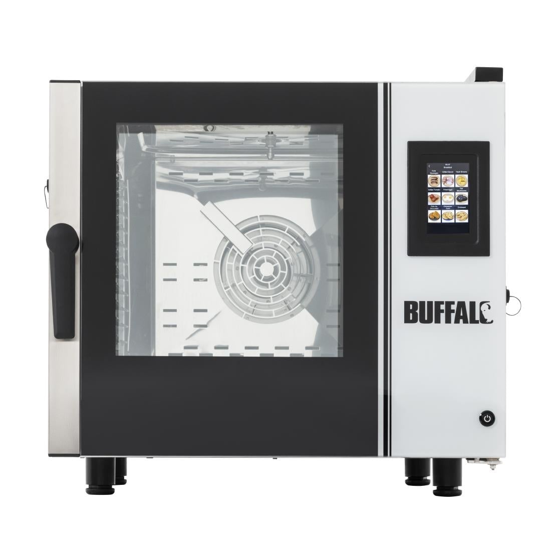 Four mixte compact à écran tactile Buffalo 6 x GN 1/1 avec support, kit d'installation et hotte d'extraction SA773