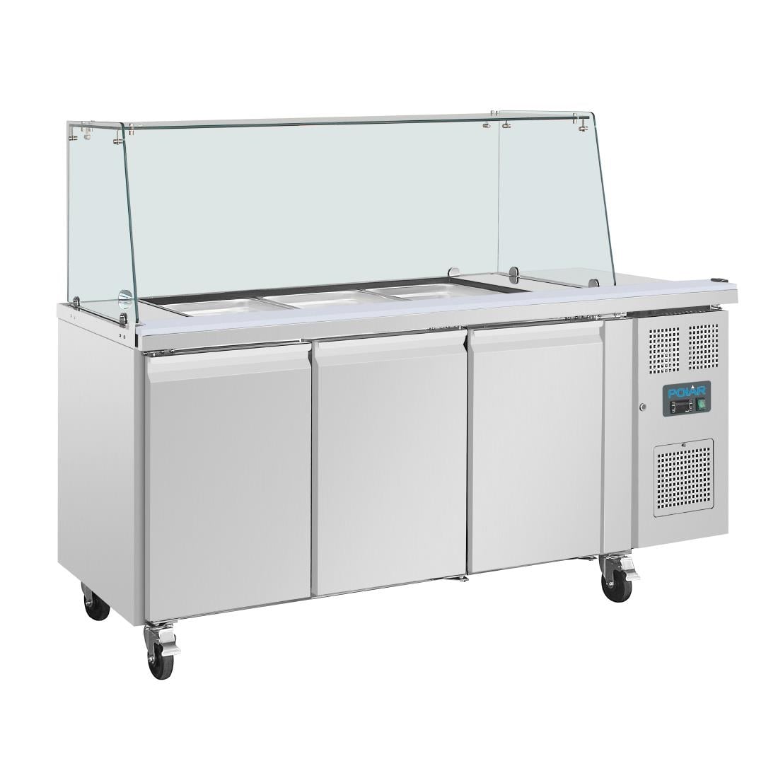 Comptoir à salade GN avec pare-haleine carré Polar Série U 3 portes UA018