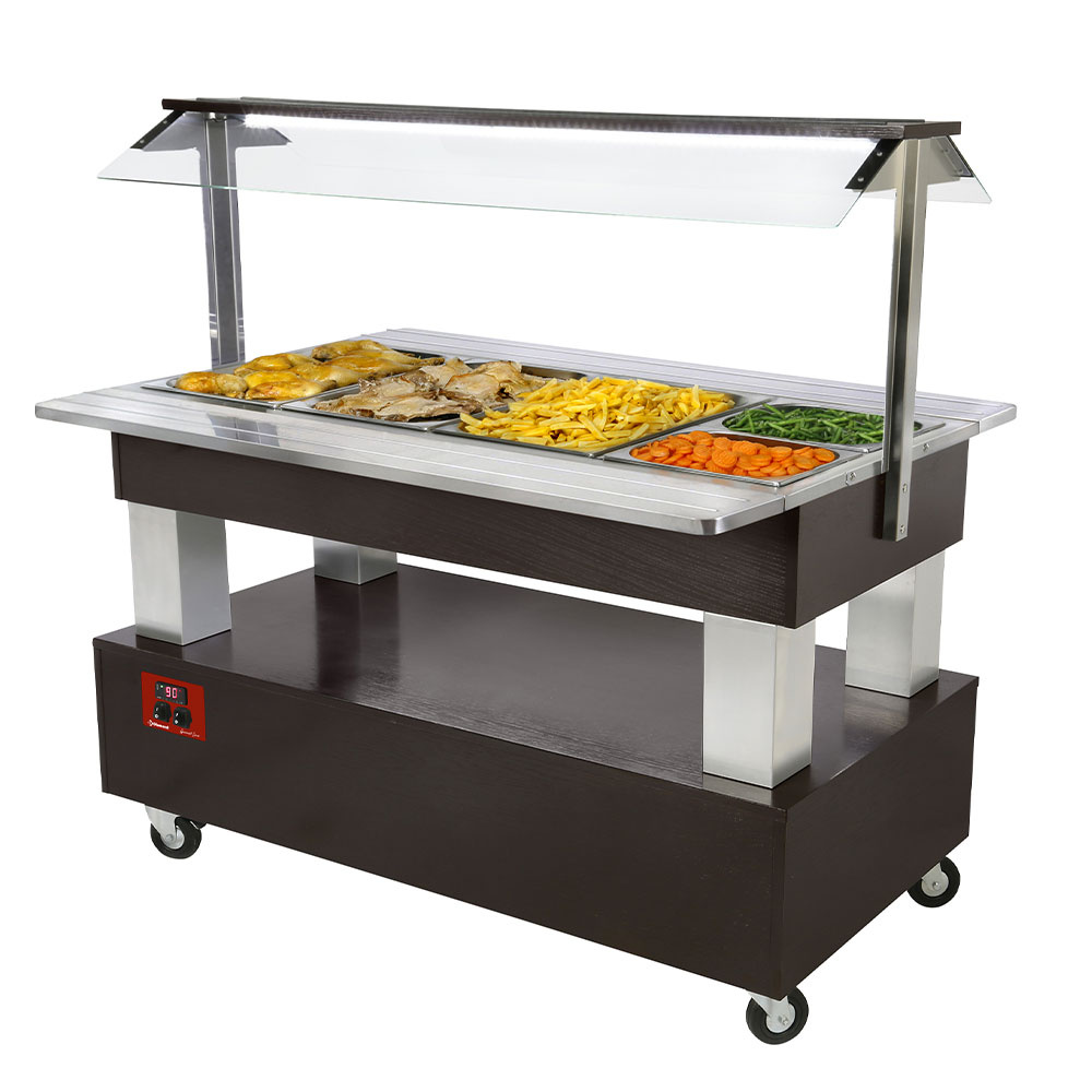 Bar à salades chauffant/bain-marie, 4x GN1/1-150 (bois de wengé) DIAMOND BBM/4N-B1