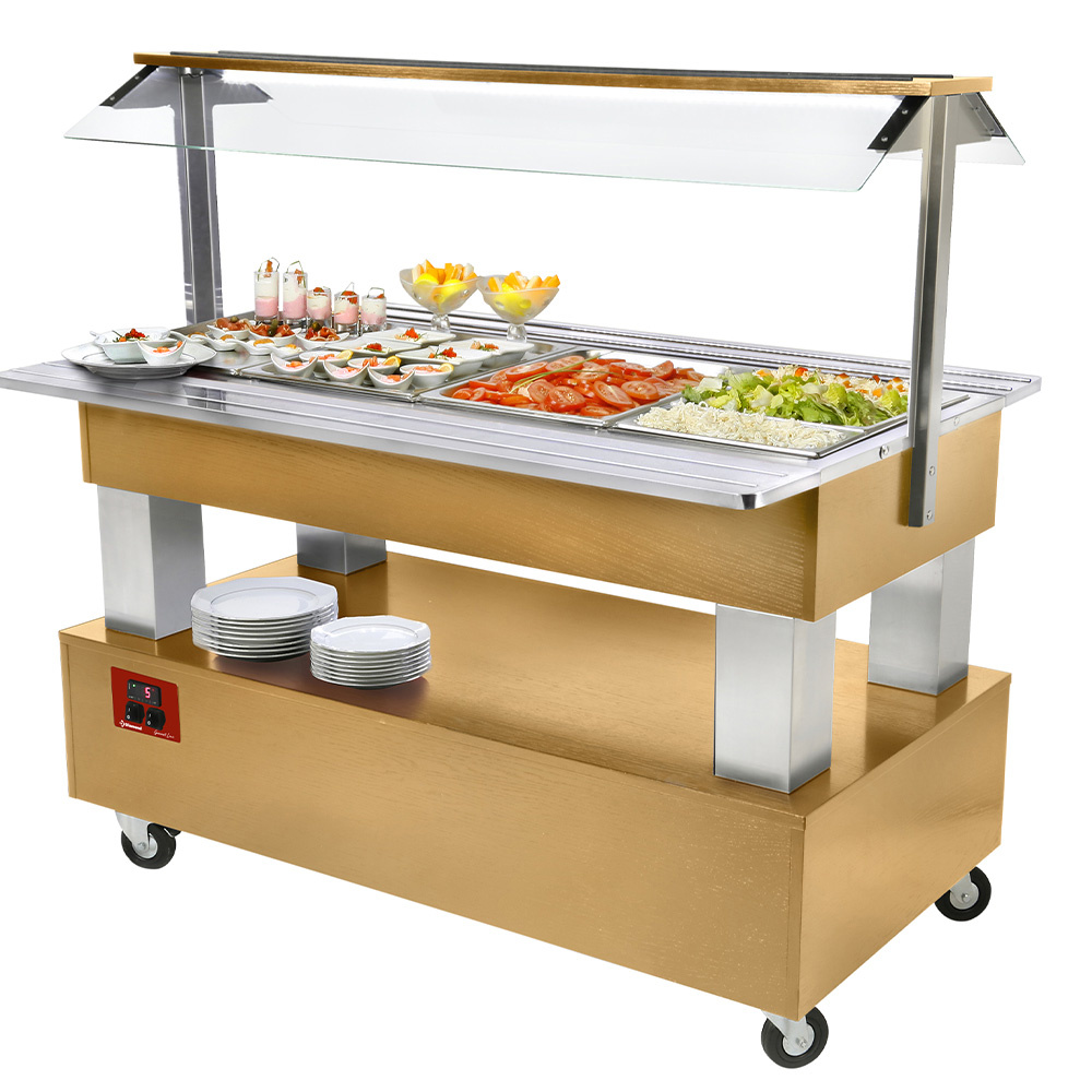 Buffet - Bar à salades réfrigéré, 4x GN1/1-150 (Bois chêne clair) DIAMOND BSB/4N-D1