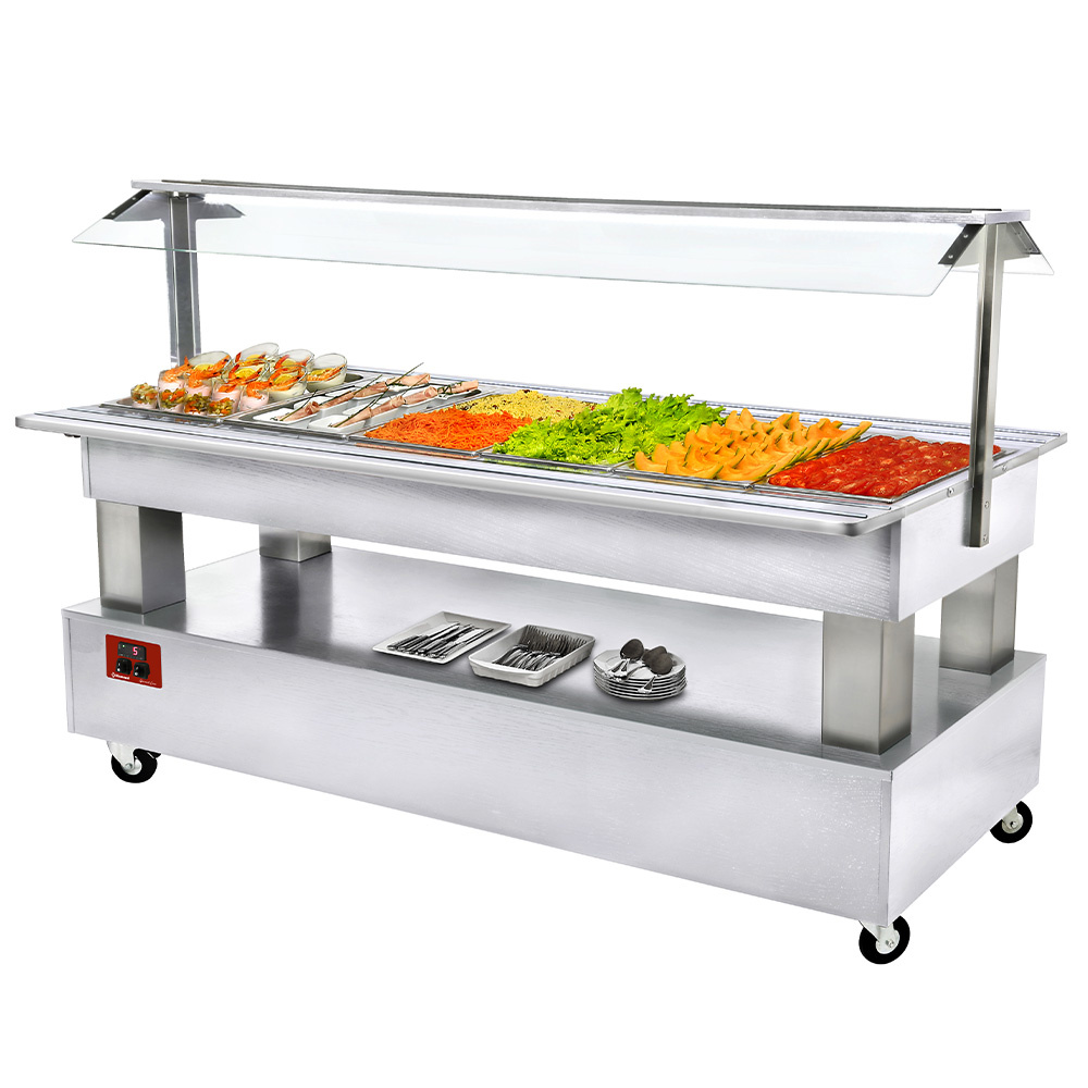 Buffet - Bar à salades réfrigéré, 6x GN1/1-150 (bois blanc) DIAMOND BSB/6N-A1-R2