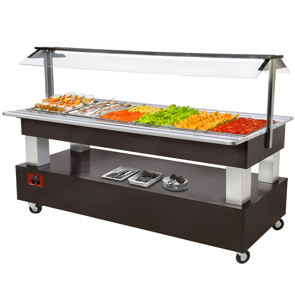 Buffet - Bar à salades réfrigéré, 6x GN1/1-150 (bois de wengé) DIAMOND BSB/6N-B1-R2