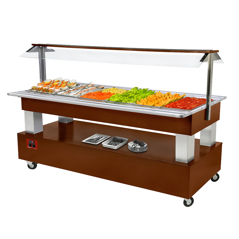 Buffet - Bar à salades réfrigéré, 6x GN1/1-150 (bois d'acajou) DIAMOND BSB/6N-C1