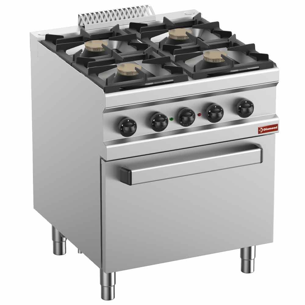 Cuisinière à gaz 4 brûleurs, four électrique à convection GN 1/1 DIAMOND C4GFEV7-BF