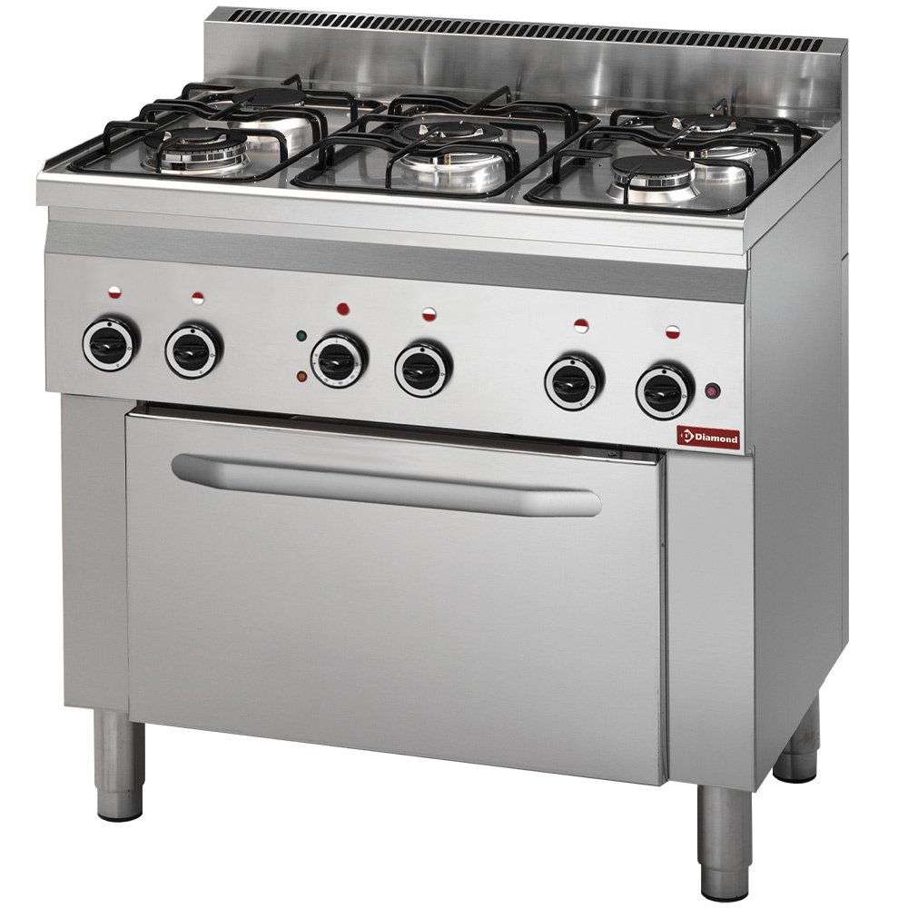 Cuisinière à gaz 5 brûleurs, four à convection électrique 4x GN 1/1 DIAMOND C5FV6-BP