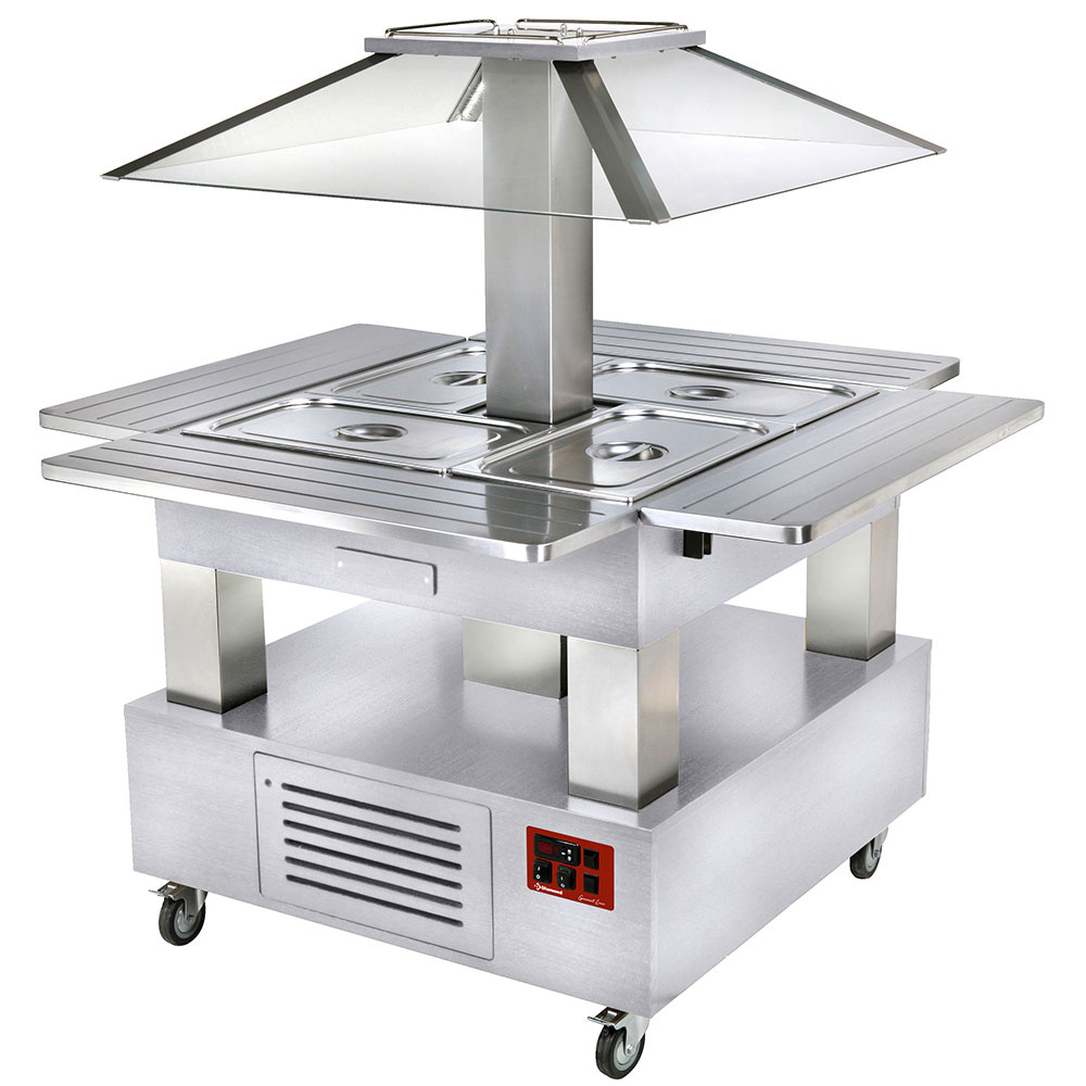 Îlot bain-marie buffet chaud, coupole motorisé 4x GN1/1-150 (bois blanc) DIAMOND CBM/4D-A1_KM