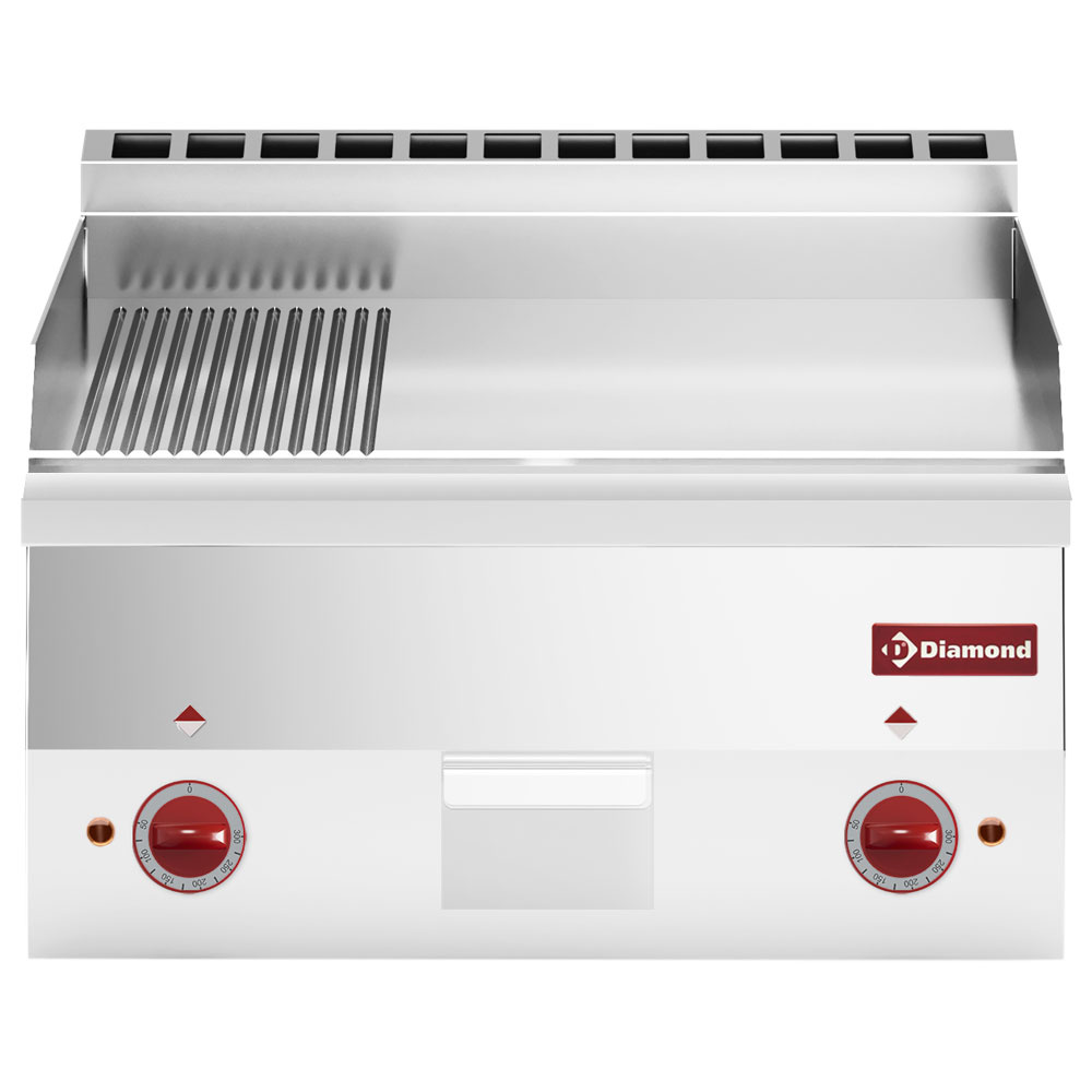 Plaque de cuisson électrique, 2/3 lisse et 1/3 rainurée « chrome » -Haut- DIAMOND E60/PMCD6T-N