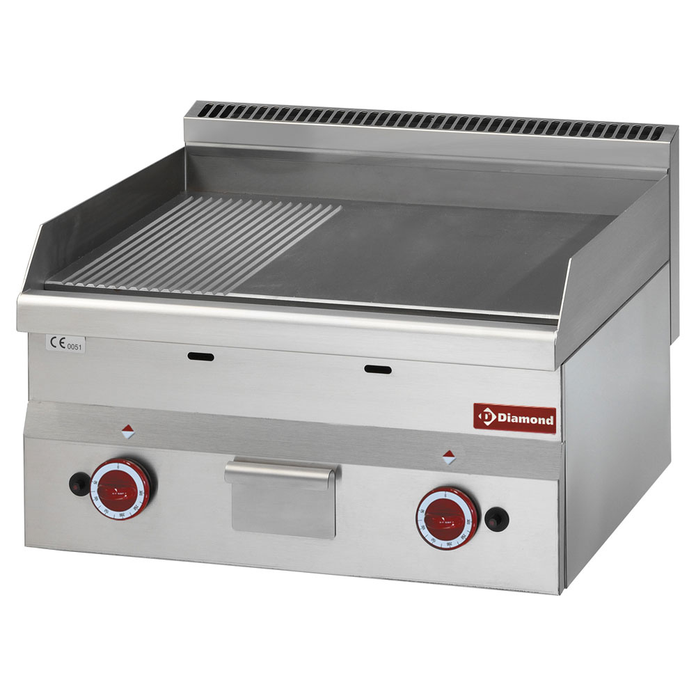 Plaque de cuisson à gaz, 2/3 lisse et 1/3 rainurée -Dessus- DIAMOND G60/PM6T