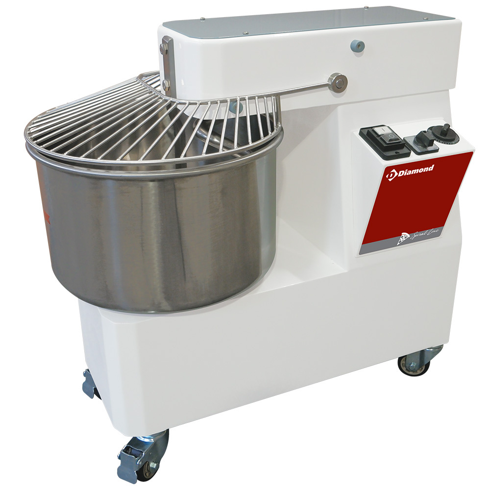 Pétrisseur à spirale 33 litres, 2 vitesses, minuterie, sur roues DIAMOND NT33/T2V