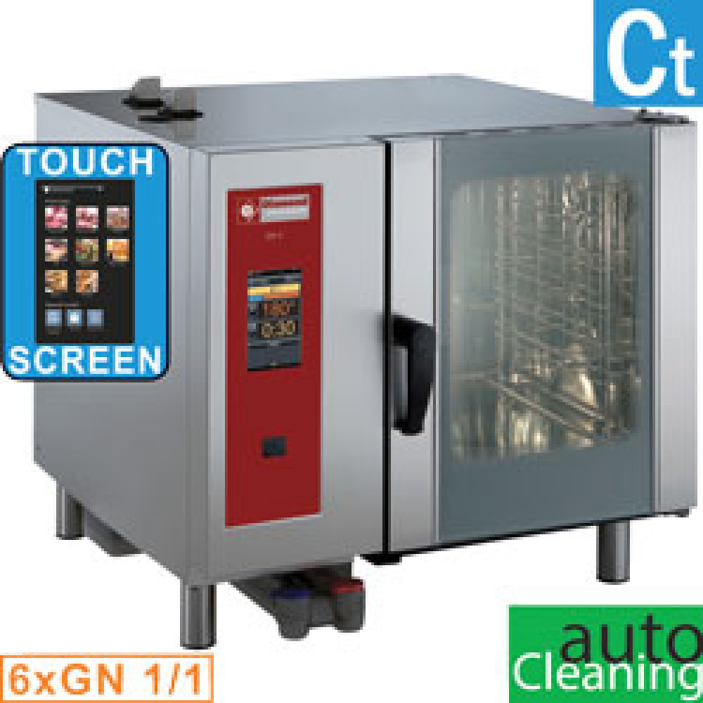 Four à gaz « TOUCH » avec cuisson vapeur directe et convection, 6 fours GN 1/1 + Nettoyage - AGA DIAMOND SDGT/6-CL-AGA