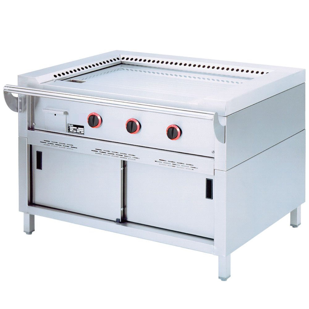 Plaque de cuisson à gaz « Teppanyaki », 3 zones (3 x 7 kW), sur meuble DIAMOND TPG3-15