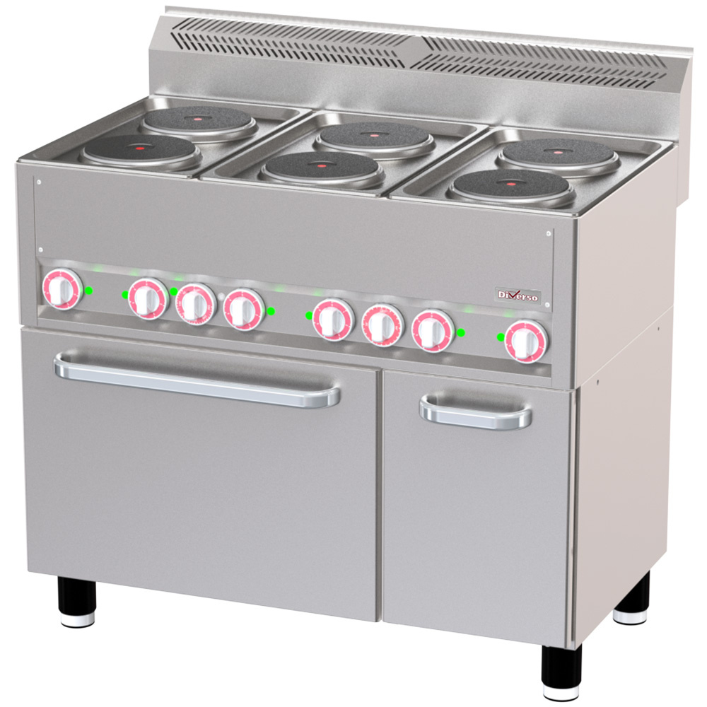 Cuisinière avec 6 plaques électriques, four à convection GN1/1 et meuble neutre DIVERSO WR-E6CF-23