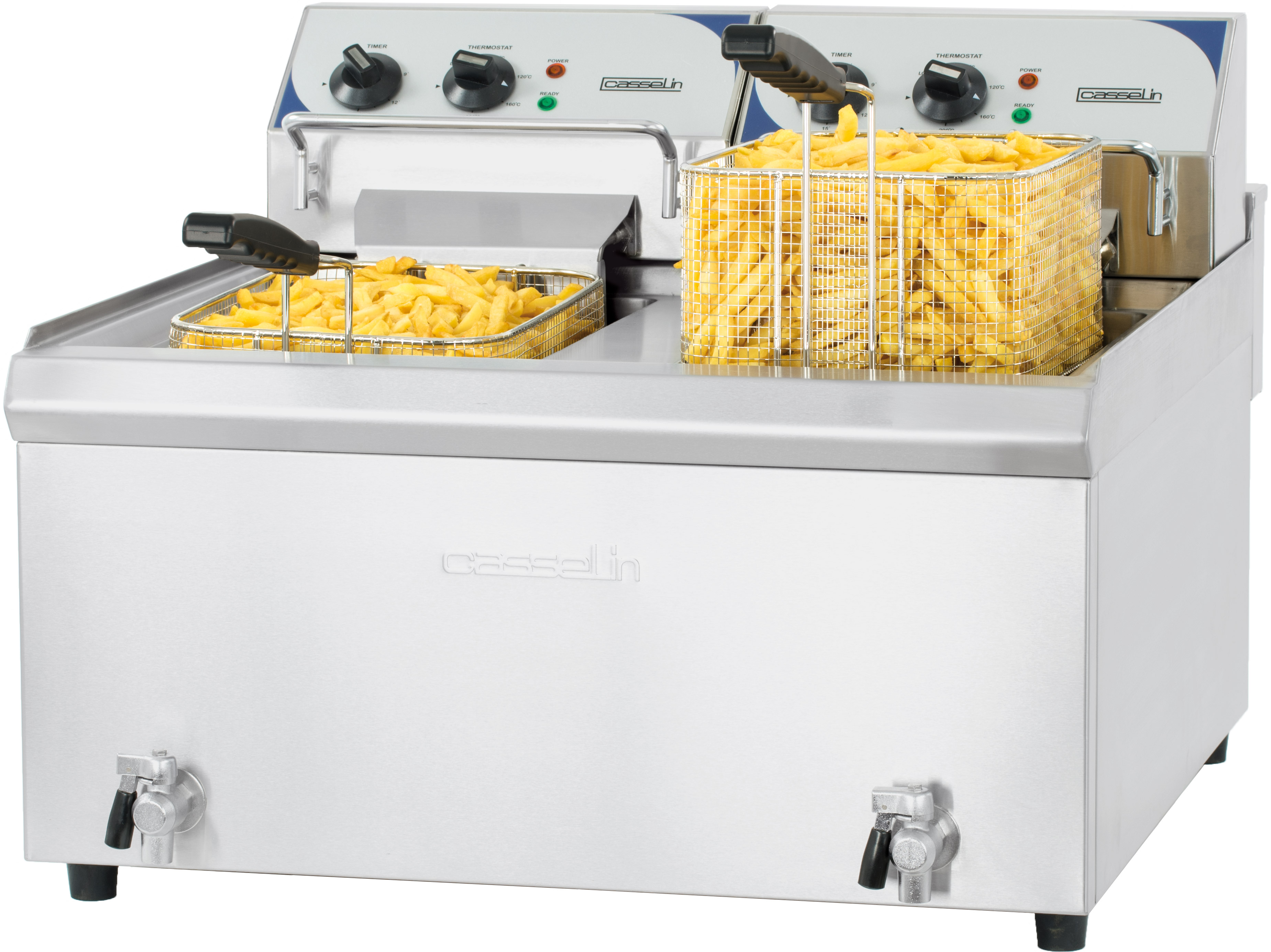 Friteuse électrique avec vanne de vidange 2 x 10 litres haut rendement CASSELIN-CFEV102TC