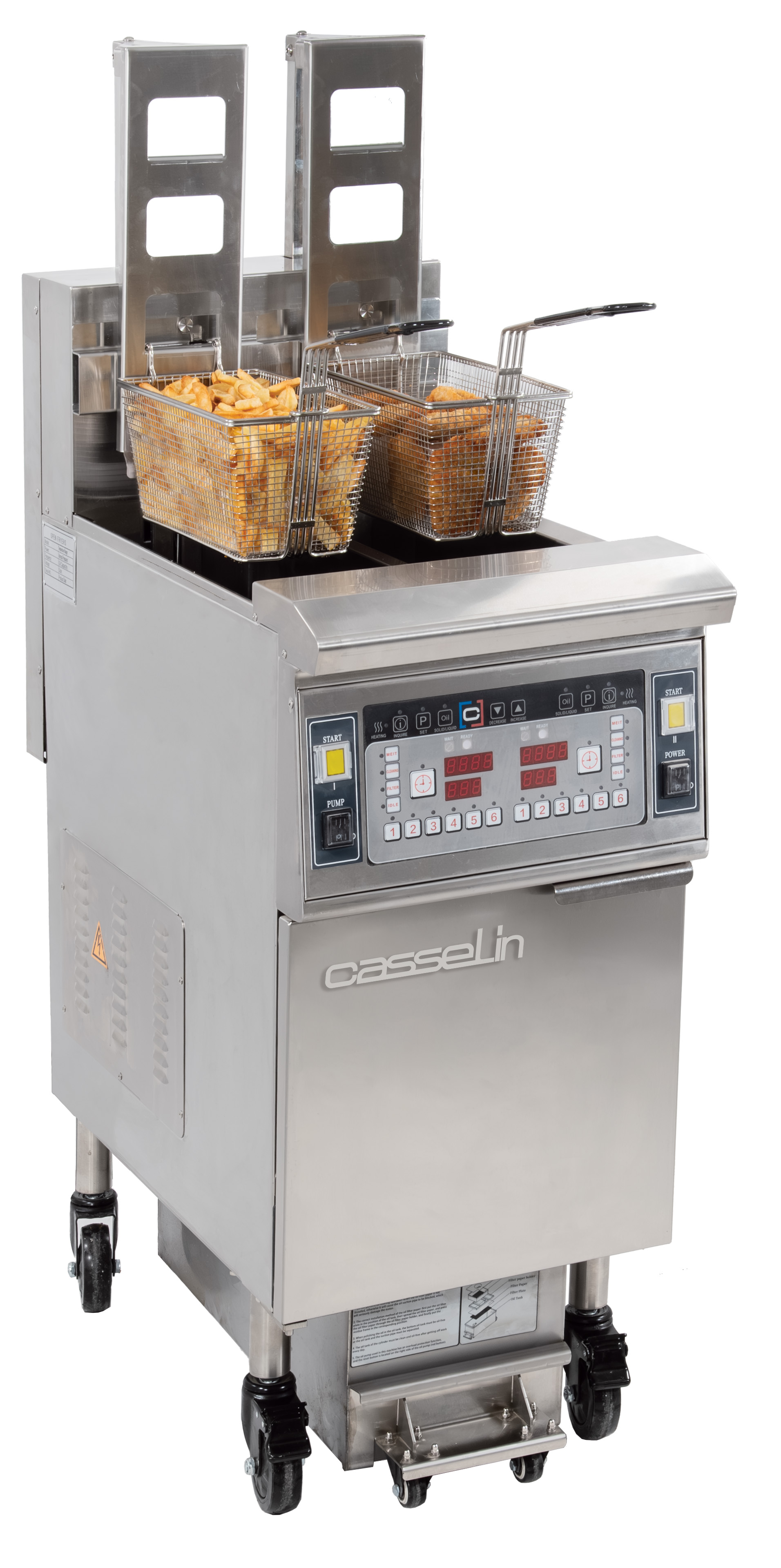 Friteuse électrique avec relevage automatique et filtration 2 x 12 litres 17Kw CASSELIN-CFPRAF212