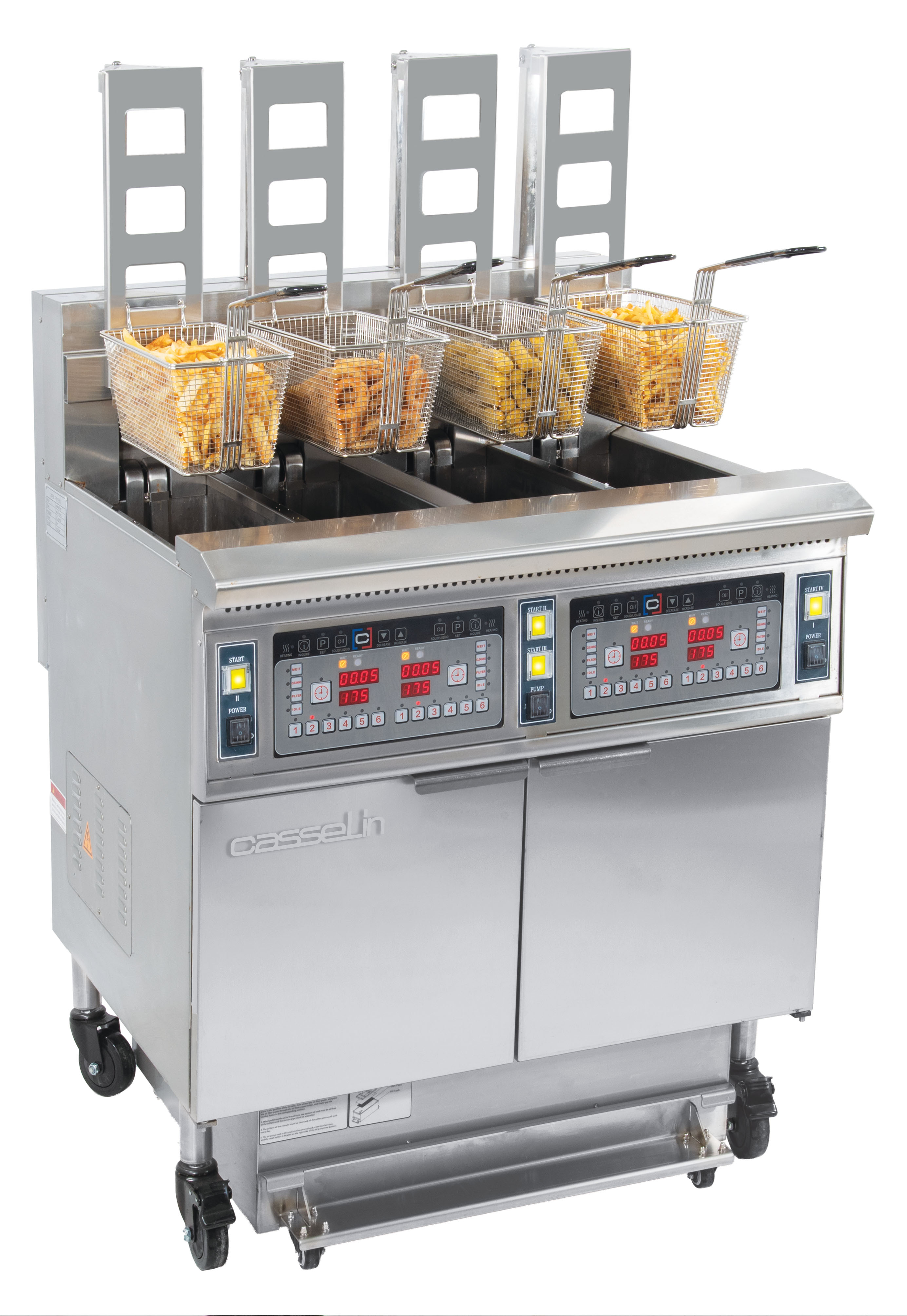 Friteuse électrique avec relevage automatique et filtration 4x12 litres 17+17kW CASSELIN-CFPRAF124