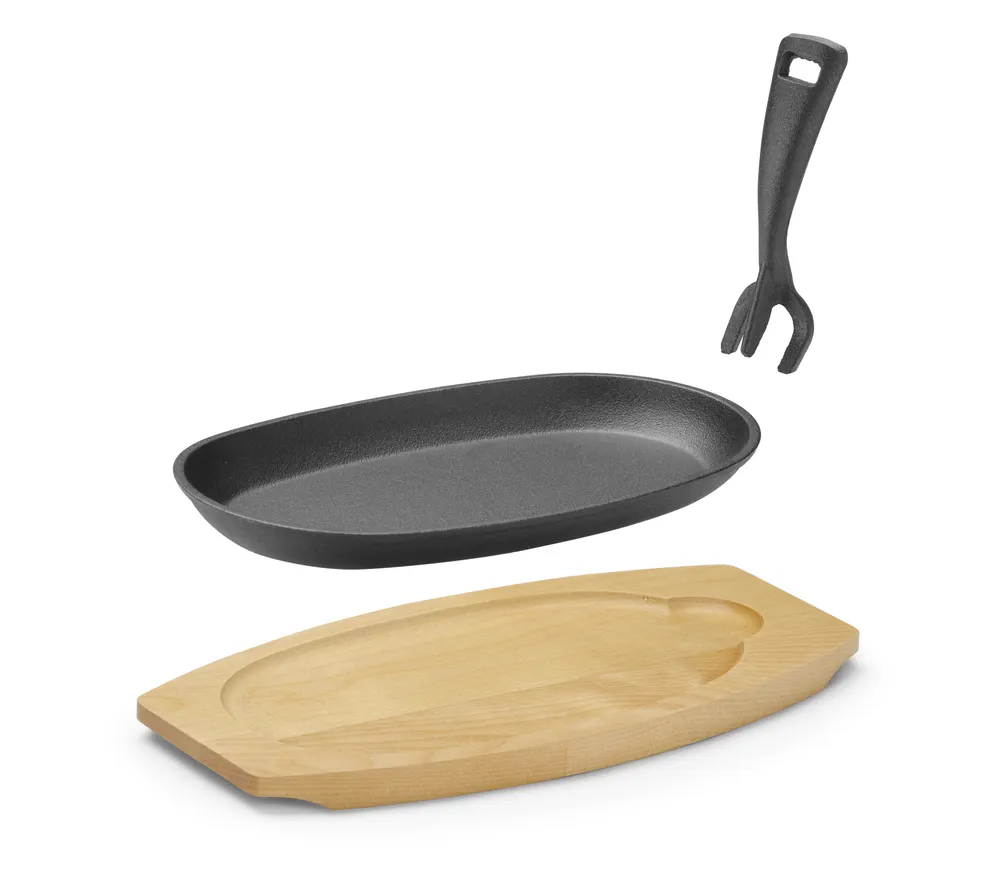 Plat en fonte avec dessous en bois et poignée avec pince HENDI 629383
