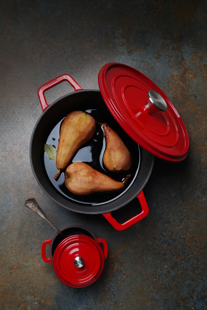 Cocotte en fonte émaillée, HENDI, 6,88L, Rouge, 405x255x(H)134mm