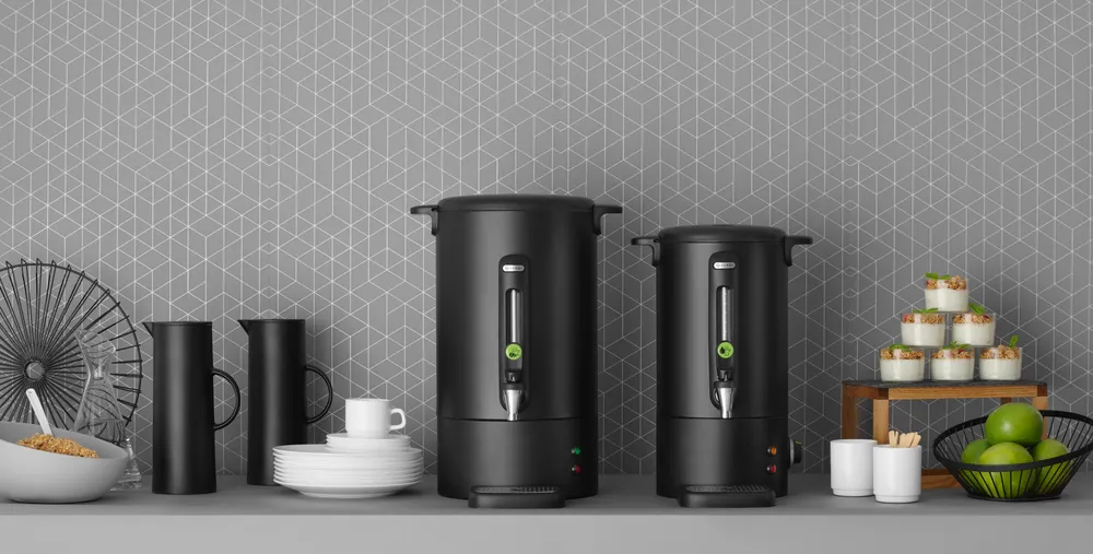 Distributeur à boissons chaudes noir mat – Design by Bronwasser, HENDI, 9L, Noir, 220-240V/950W, 307x330x(H)450mm