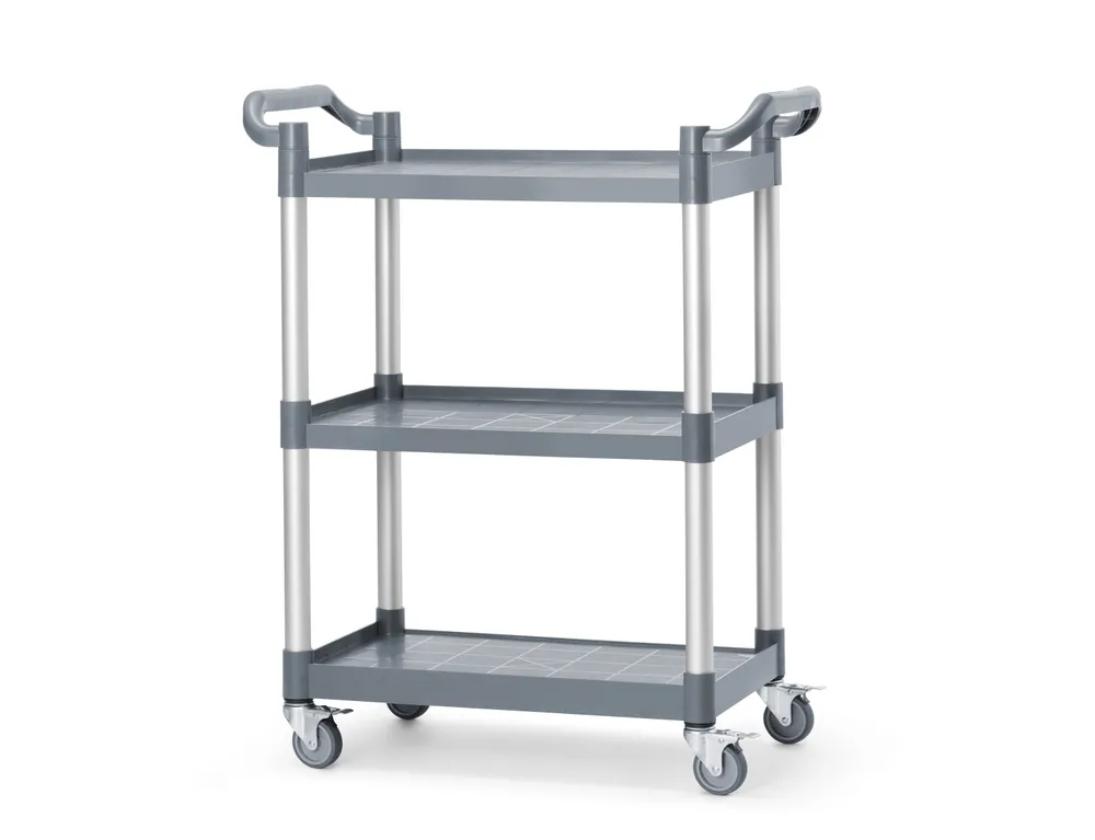 Chariot de service en polypropylène - 3 étagères, petit, AmerBox, 800x420x(H)945mm