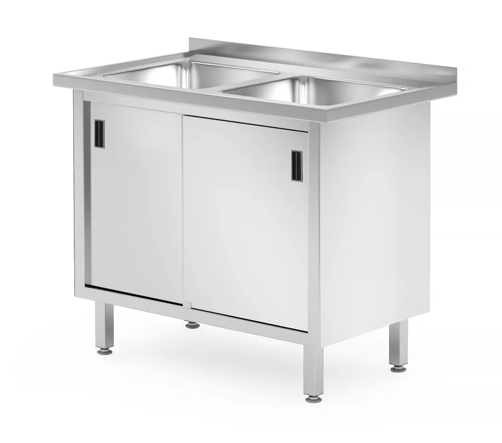 Table avec 2 éviers, placard – soudée, avec portes coulissantes HENDI 813690