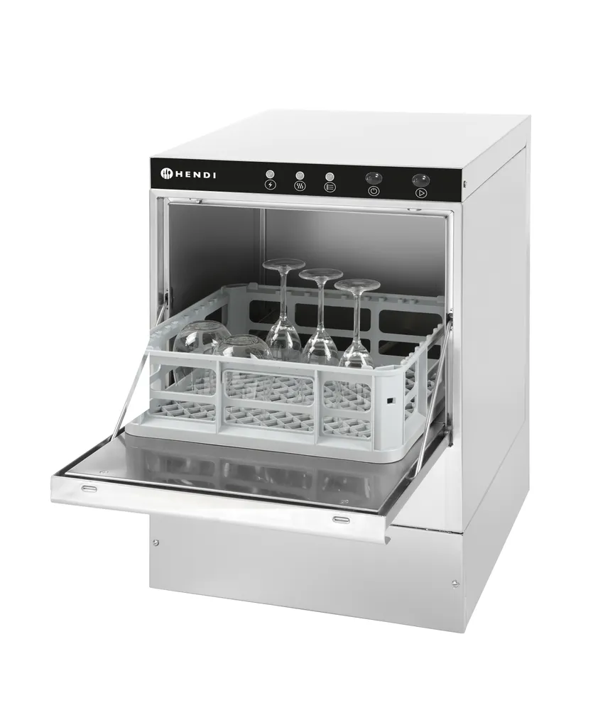 Lave-verre 40x40 - commande électronique, HENDI, avec pompe de vidange et doseur détergent, 230V/2800W, 472x566x(H)705mm