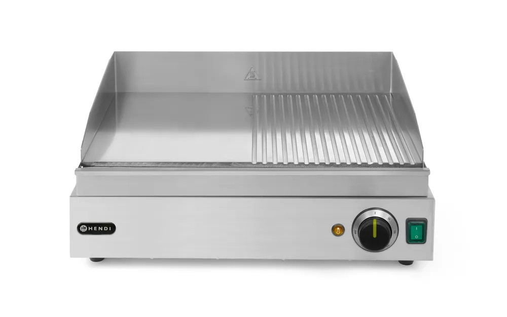 Grill - moitié rainurée, HENDI, Profi Line, 1/2 lisse, 1/2 rainuré, 230V/2400W, 550x435x(H)245mm