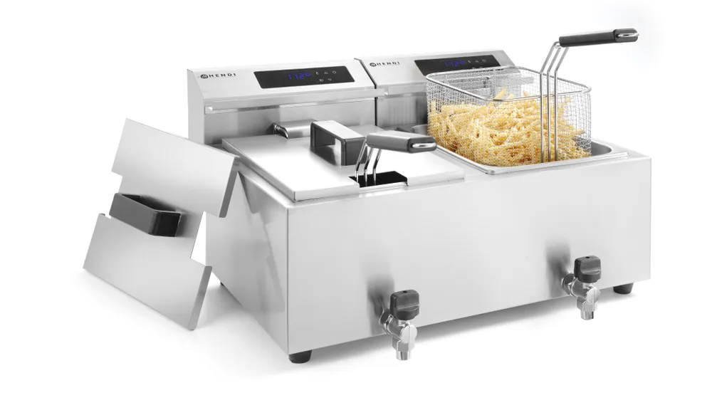Friteuse Profi Line avec robinet de vidange numérique - 2 x 8 l HENDI 207376