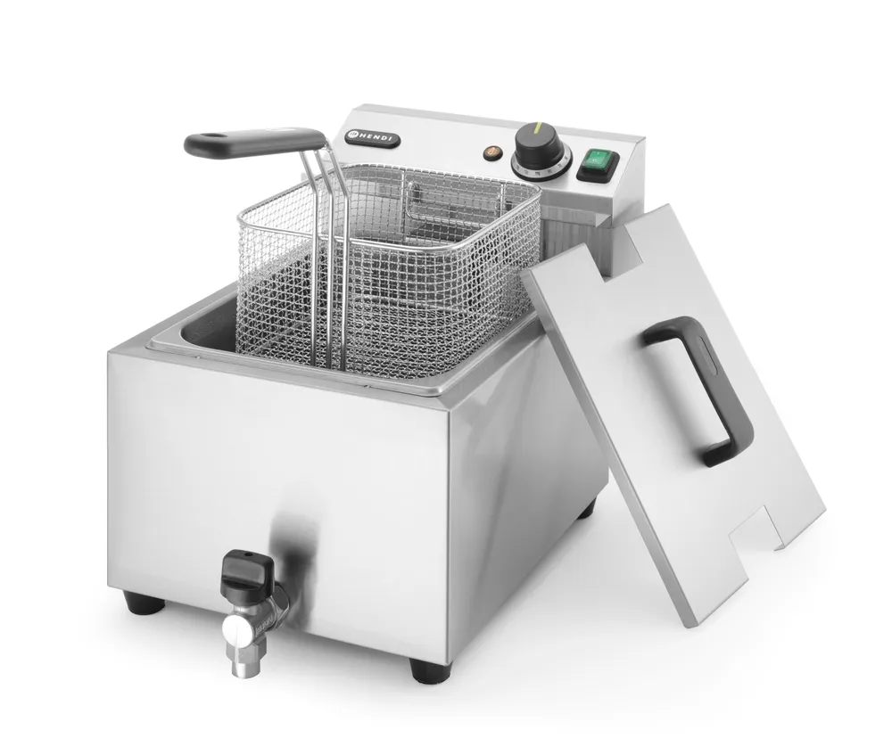 Friteuse Profi Line avec robinet de vidange - 8 l, HENDI, Profi Line, 8L, Gris clair, 230V/3500W, 305x515x(H)354mm