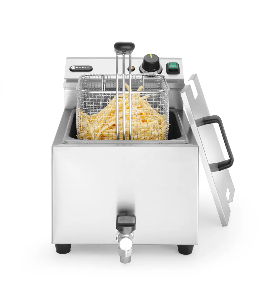 Friteuse Profi Line avec robinet de vidange - 8 l, HENDI, Profi Line, 8L, Gris clair, 230V/3500W, 305x515x(H)354mm
