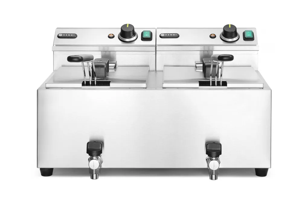 Friteuse Profi Line avec robinet de vidange - 2 x 8 l, HENDI, Profi Line, 16L, 230V/7000W, 610x515x(H)369mm